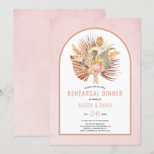 Invitation Pampas herbe et paume doux rose de répétition dîne