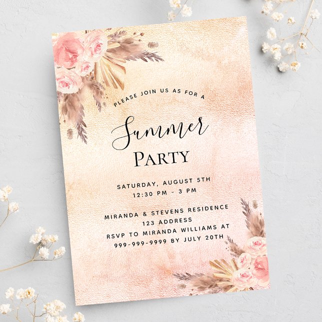 Invitation Pampas herbe flush florales été fête extérieure (Créateur téléchargé)