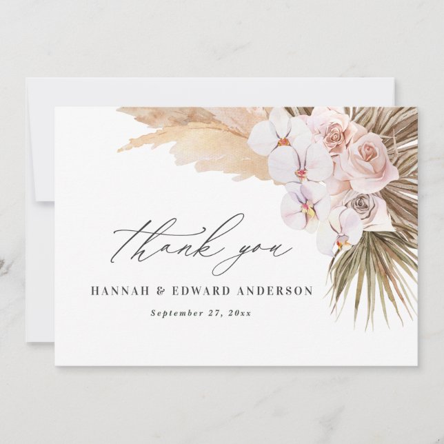 Invitation Pampas herbe moderne mariage botanique bohème mode (Devant)