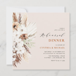 Invitation pampas herbe terre cuite boho dîner de répétition