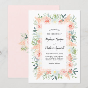 Invitation Pampas Mariage d'aquarelle rose