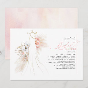 Invitation Pampas Mariage en herbe Gown Fête des mariées rose