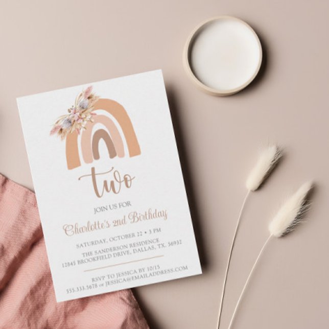 Invitation Pampas minimaliste Boho Grass Rainbow Anniversaire (Créateur téléchargé)