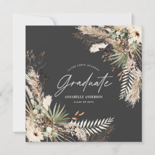 Invitation Pampas noir diplômé eucalyptus élégant photo