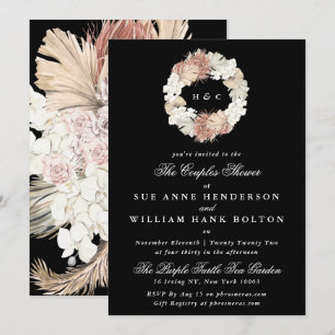 Invitation Pampas Noir Monogramme Floral Couples Wreath Douch
