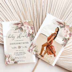 Invitation Pampas Orchidée en herbe Baby shower en arc floral