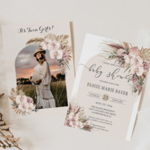 Invitation Pampas Orchidée en herbe Baby shower en arc floral