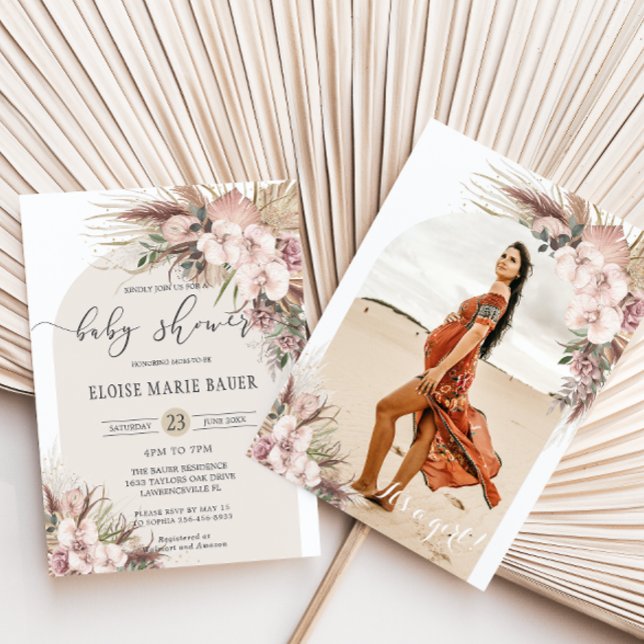 Invitation Pampas Orchidée en herbe Baby shower en arc floral (Créateur téléchargé)