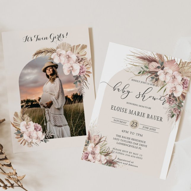 Invitation Pampas Orchidée en herbe Baby shower en arc floral (Créateur téléchargé)