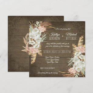 Invitation Pampas Palm Folid Orchid Floral Rustique Mariage