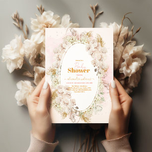 Invitation Pampas Pampas Pâtes Rose Baby shower fille