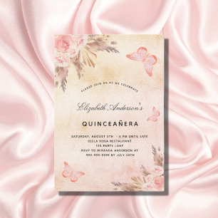 Invitation Pampas papillon Quinceanera brush