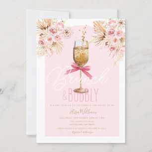 Invitation Pampas rose Brunch & Fête des mariées Bubbly