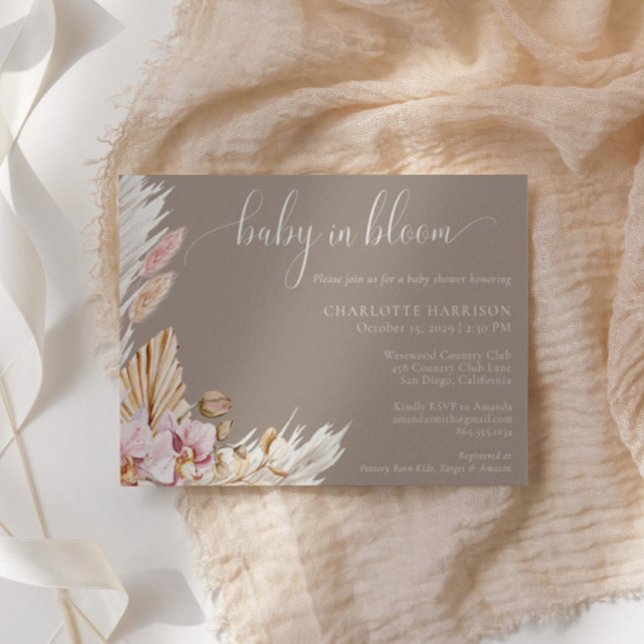 Invitation Pampas rose Floral | BABY SHOWER (Créateur téléchargé)