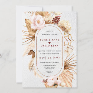 Invitation Pampas Rose Floral Palm Feuilles Tout en un