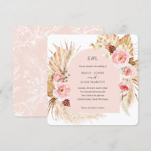 Invitation Pampas rose pâle Boho Floral Carré mariage