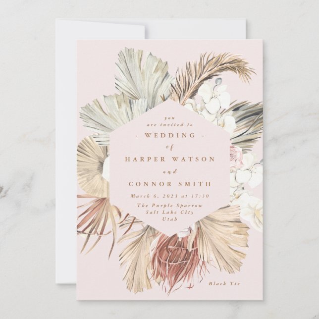 Invitation Pampas rose séché Herbe Floral Tropical Jungle (Devant)