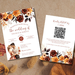 Invitation Pampas Rust Grass Chute QR Code Tout en un Mariage