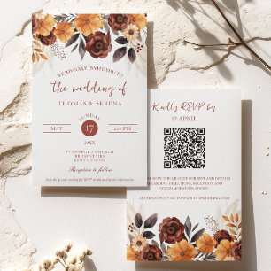 Invitation Pampas Rust Grass Chute QR Code Tout en un Mariage