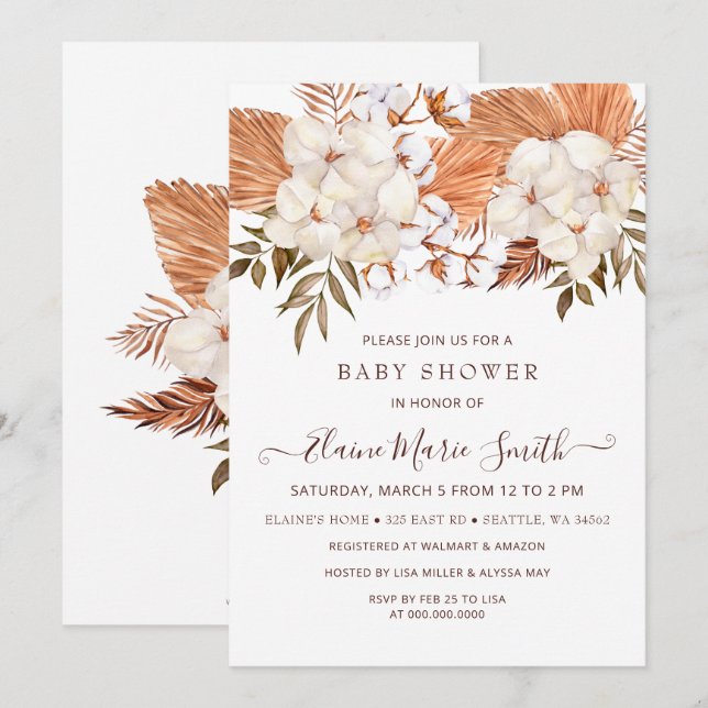 Invitation Pampas rustique Baby shower de conduite neutre pou (Devant / Derrière)