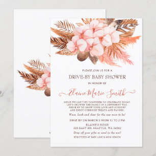 Invitation Pampas Rustique Boho Blush Drive Par Baby shower
