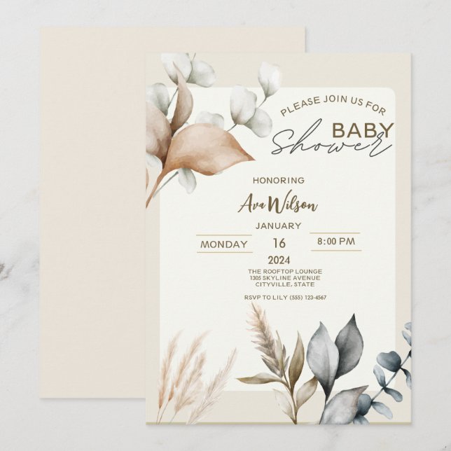 Invitation Pampas Rustique Boho de basse herbe botanique euca (Devant / Derrière)