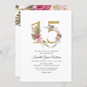 Invitation Pampas Rustique Boho Gold QUINCEANERA