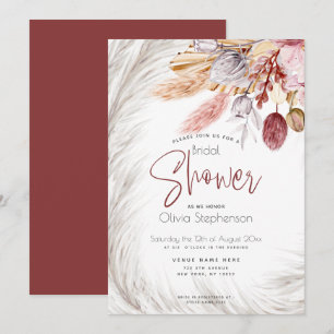 Invitation Pampas Rustique Bourgogne Rose Paillettes