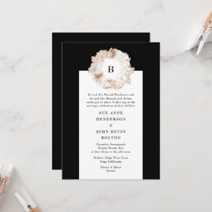 Invitation Pampas Wreath noir blanc Monogramme Mariage