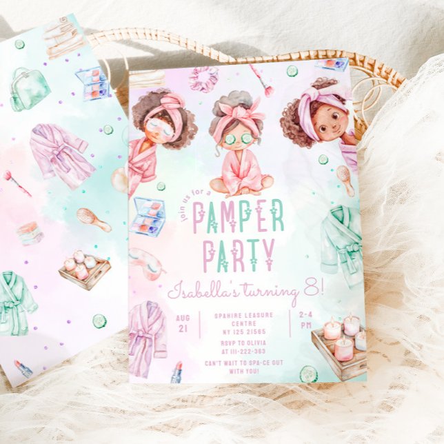 Invitation Pamper party Spa afro-américain fête d'anniversair (Créateur téléchargé)