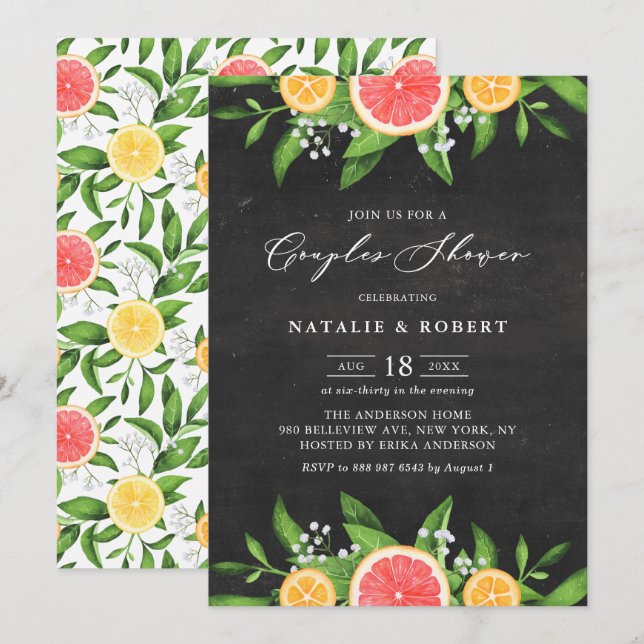 Invitation Pamplemousse et Oranges Chalkboard Couples Douche (Devant / Derrière)