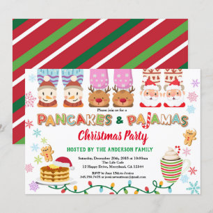 Invitation Panaques de Noël et pyjamas fête rose blanc