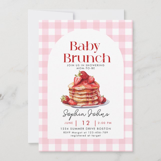 Invitation Pancake fraise En vichy Baby shower de Brunch bébé (Devant)