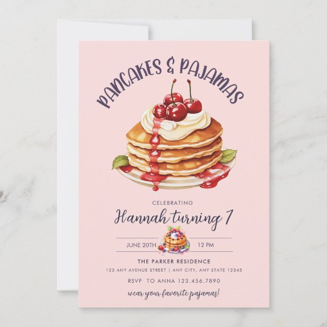 Invitation Pancake | Pajama Party | Anniversaire de la fille  (Devant)