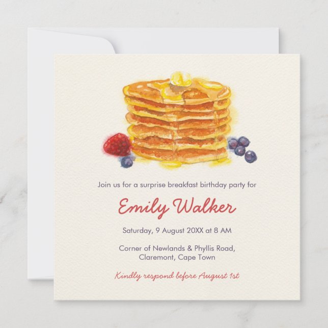 Invitation Pancake Petit-déjeuner Fête d'anniversaire (Devant)