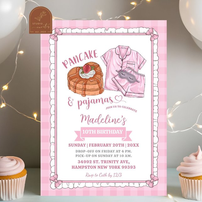Invitation Pancake rose et pyjama fête d'anniversaire (Créateur téléchargé)