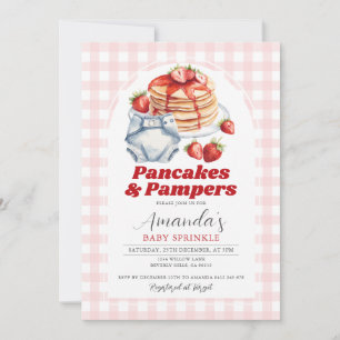 Invitation Pancakes Diaper Baby shower rose En vichy
