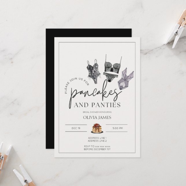 Invitation Pancakes et culottes lingerie nuptiale douche (Devant/Arrière en situation)