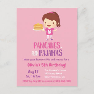Invitation Pancakes et fillette en pyjama fête d'anniversaire