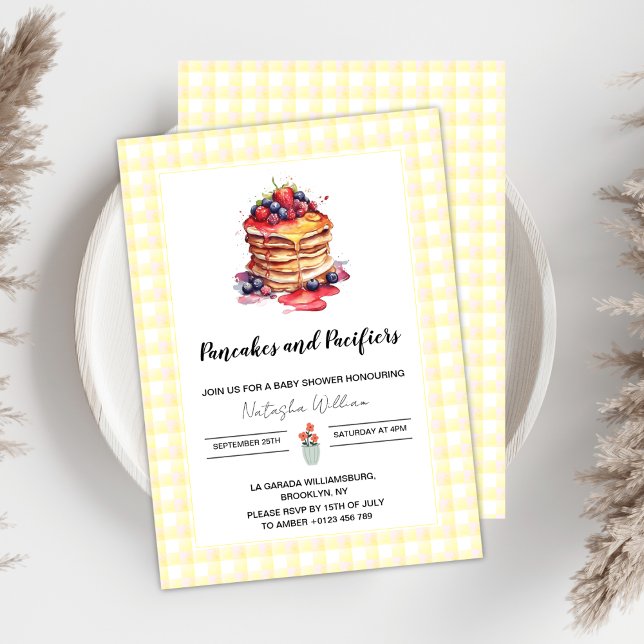 Invitation Pancakes et Pacificateurs En vichy Baby shower pla (Créateur téléchargé)