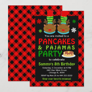 Invitation Pancakes et pyjamas Anniversaire Reindeer Red Plai