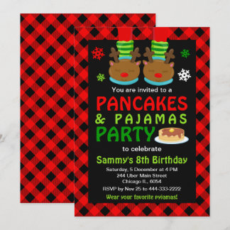 Invitation Pancakes et pyjamas Anniversaire Reindeer Red Plai