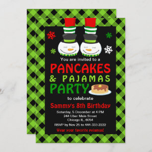 Invitation Pancakes et pyjamas Anniversaire Snowman Green Pla
