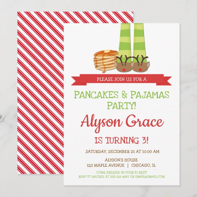 Invitation Pancakes et pyjamas fête d'anniversaire (Devant / Derrière)