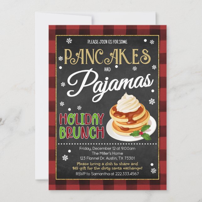 Invitation Pancakes et pyjamas Fête de Noël (Devant)