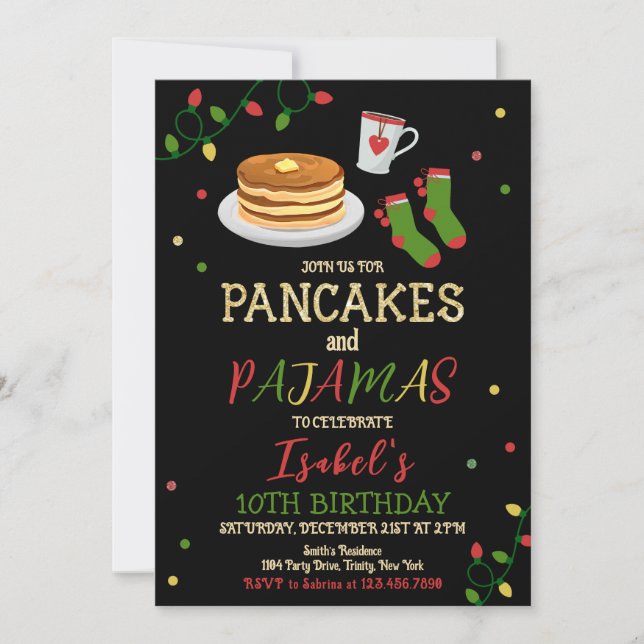 Invitation Pancakes et pyjamas Noël Anniversaire (Devant)