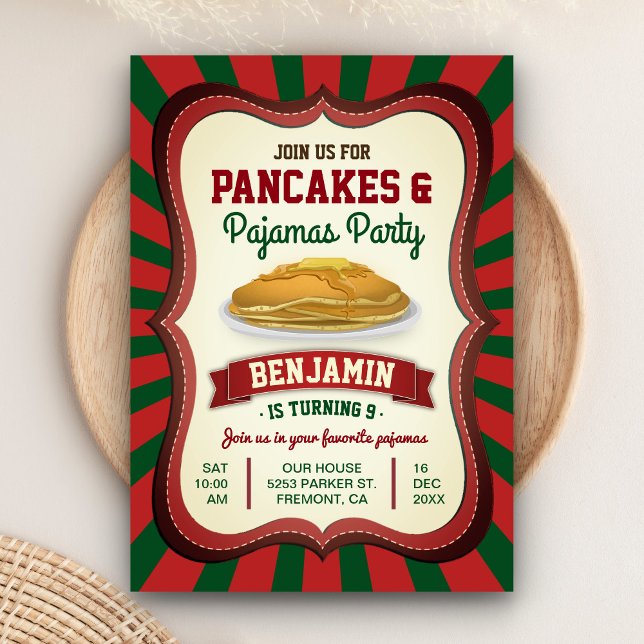 Invitation Pancakes et pyjamas | Noël fête d'anniversaire (Créateur téléchargé)