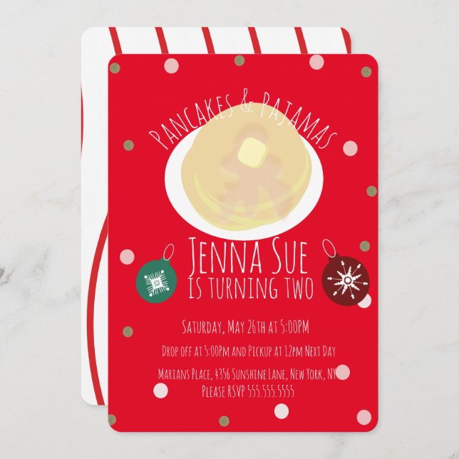 Invitation Pancakes et Pyjamas Soirée Pyjama Filles | Noël (Devant / Derrière)