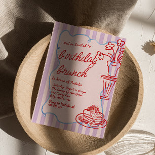 Invitation Pancakes Fleur Rose Tiré À La Main Anniversaire Br