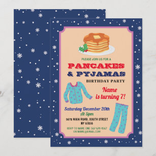 Invitation Pancakes & Pajamas Party Noël Anniversaire Bleu